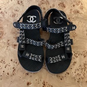 Chanel leather chain strap sandals